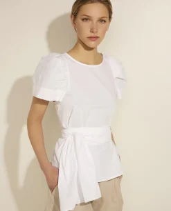 Sale Katoenen Blouse Met Ceintuur Vrouwen Blouses