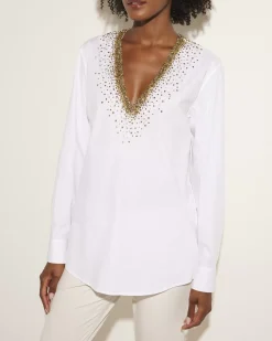 Best Sale Katoenen V-Hals Blouse Vrouwen Blouses