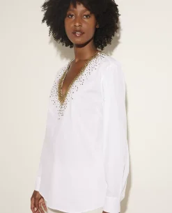 Best Sale Katoenen V-Hals Blouse Vrouwen Blouses
