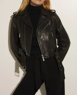 Store Leren Bikerjas Met Ceintuur Vrouwen Jasjes