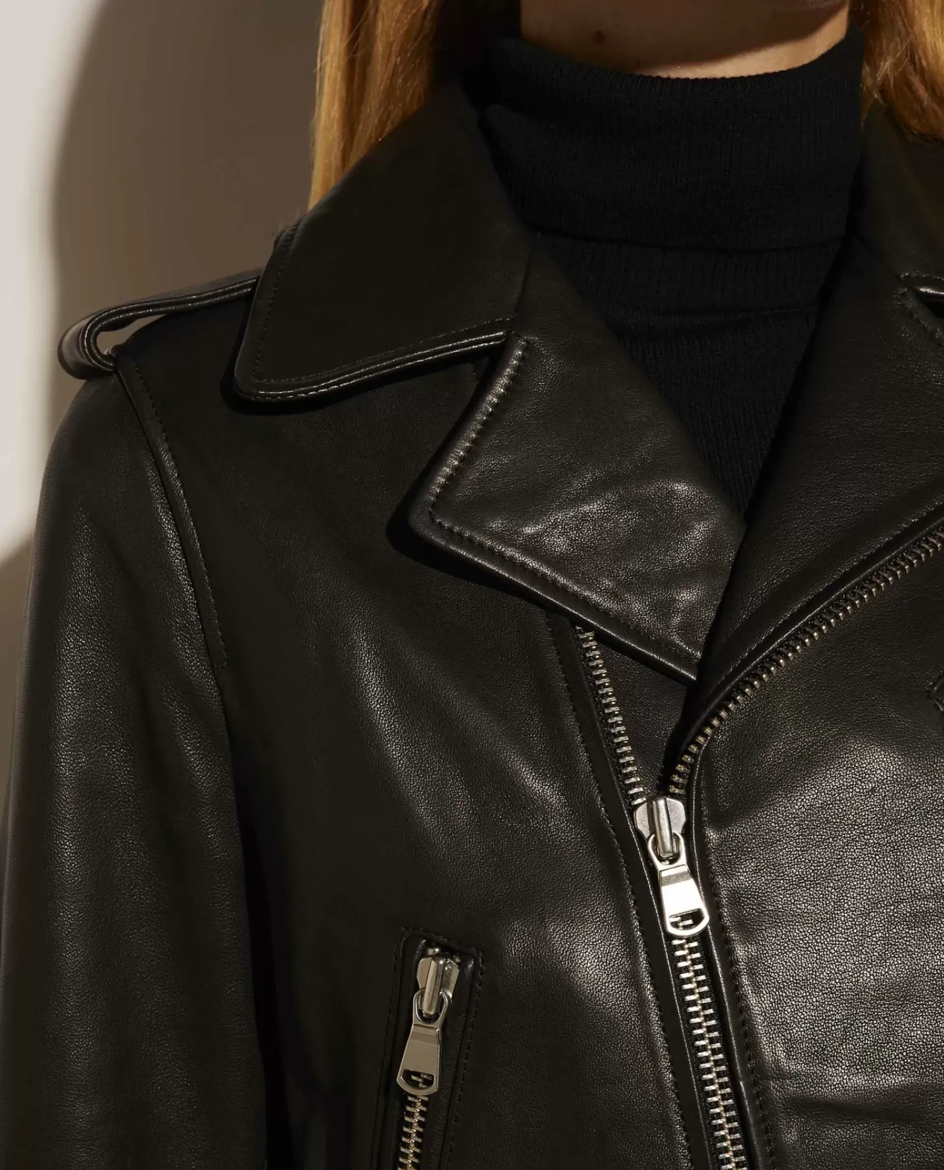 Store Leren Bikerjas Met Ceintuur Vrouwen Jasjes