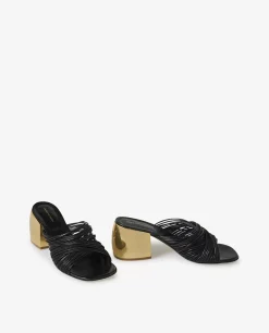 Outlet Leren Sandalen Met Gouden Hak Vrouwen Schoenen