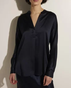 Flash Sale Zijden Blouse Met Bandkraag Vrouwen Blouses
